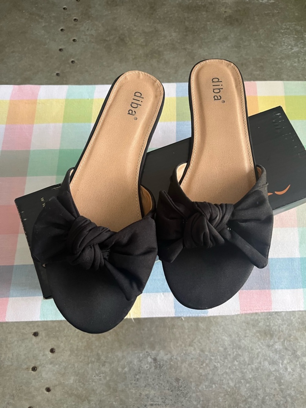 diba Black Knotted Bow Slide sandals